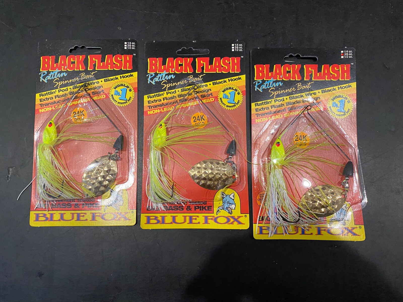 Blue Fox Black Flash Rattling Spinner Bait 3/8oz  Chart White Lot Of 3