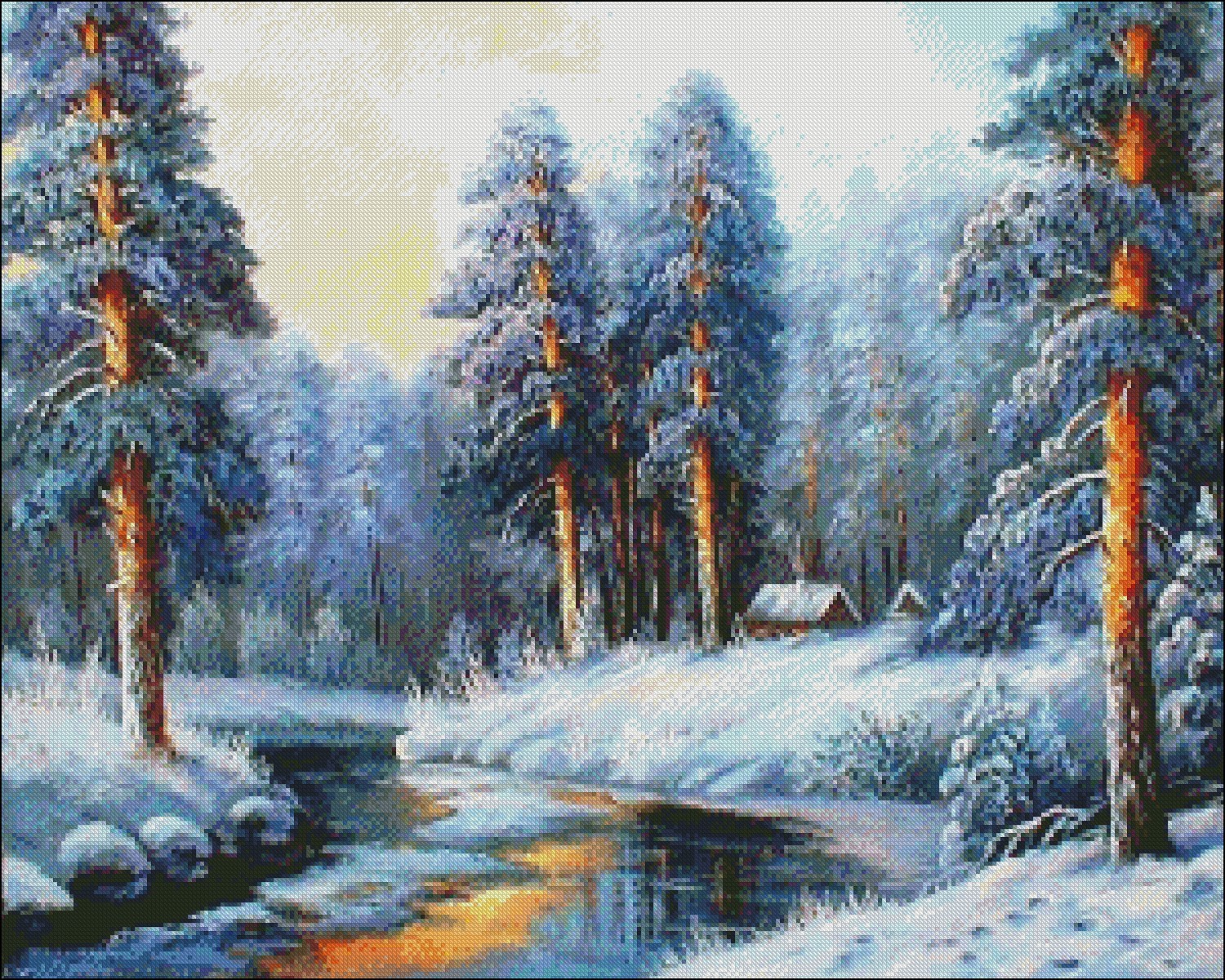 Winter Pines - DIY Chart Counted Cross Stitch Patterns Needlework DMC Color
