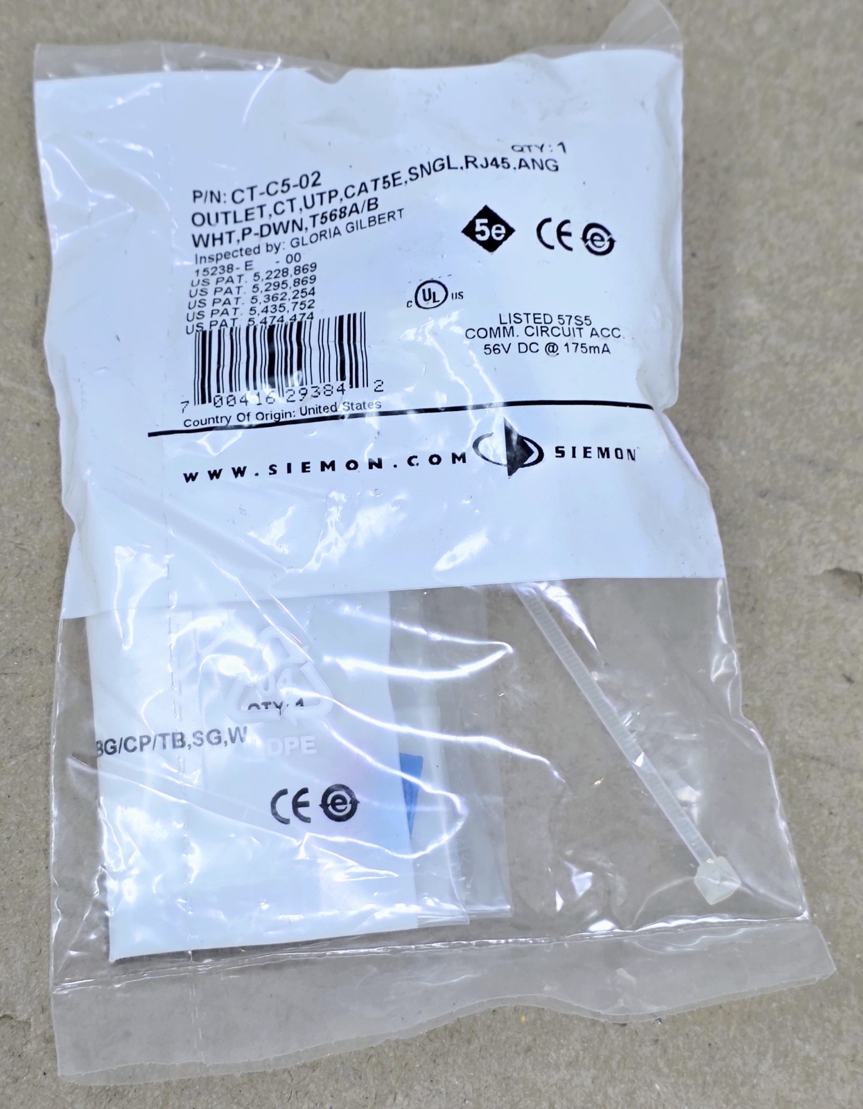 Siemon CT-C5-02 Category 5E Angled Single CT Coupler T568A/B White