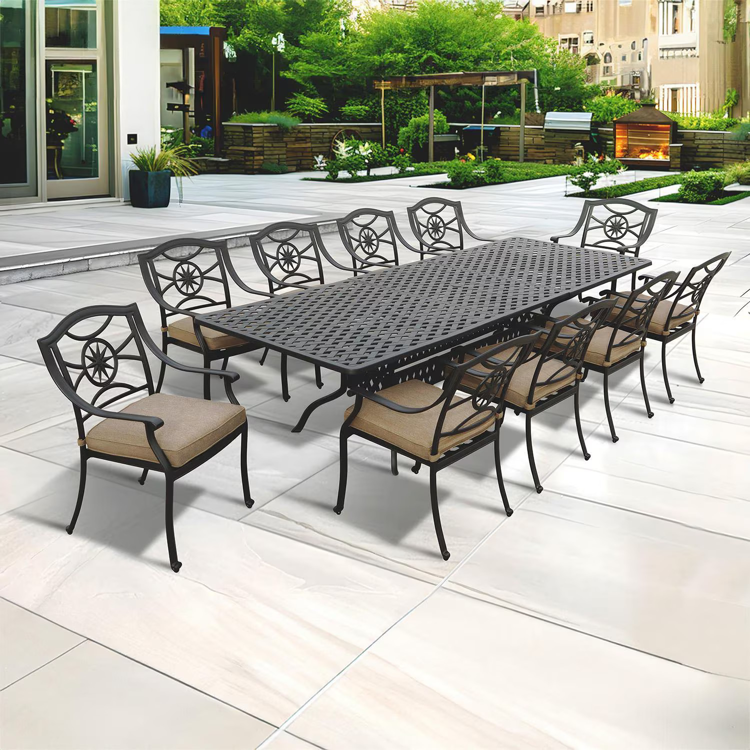 Ten Star 11 Pc Cast Aluminum Dining Set 92 X 42 Inch Series 30 Extension Table