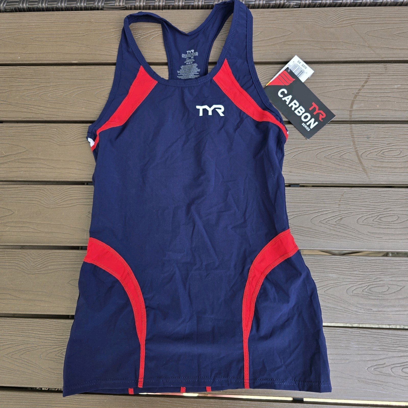 TYR Women's Triathlon Navy/red Tank Singlet Tri  Top CARBON Sz XS New