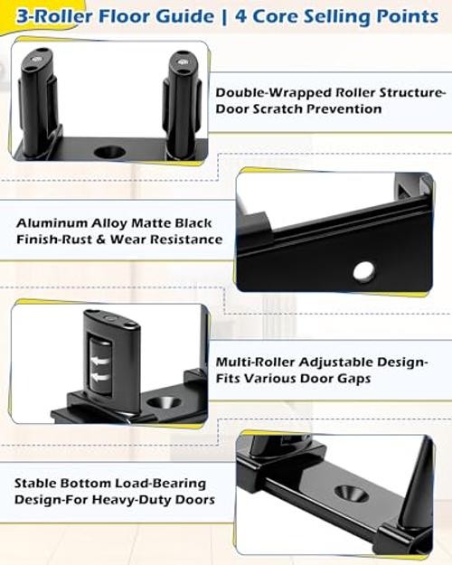 3-Roller Adjustable Sliding Closet Door Floor Guide Upgrade Kit (Pack) 2 Black