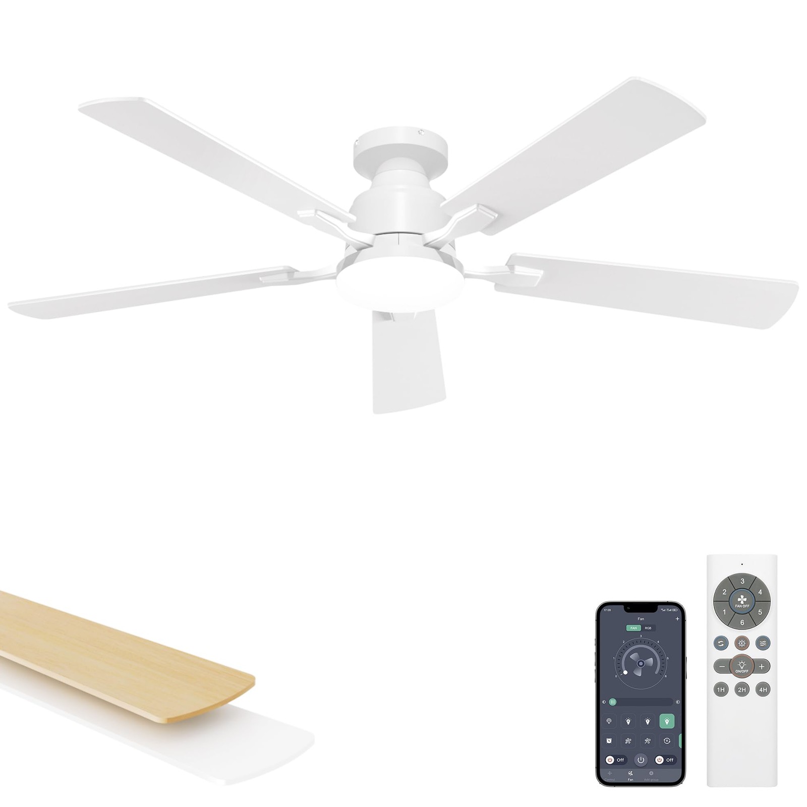 52 Inch Ceiling Fan with Lights Flush Mount, Low Profile Ceiling Fans with Li...