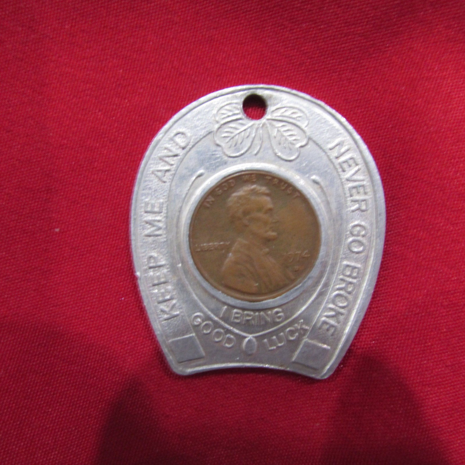 1974 D "KEEP ME AND HAVE GOOD LUCK" ESSEX County Vote Democ. ENCASED LUCKY PENNY