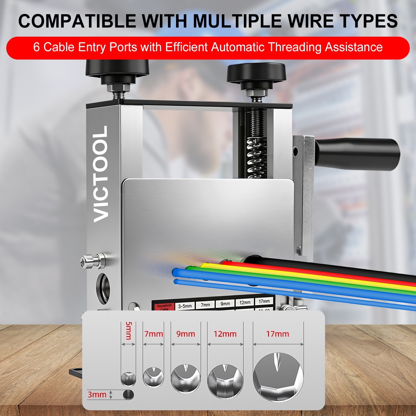 Manual Wire Stripping Machine 6 Channels 3-17mm Drill Powered Cable Stripper