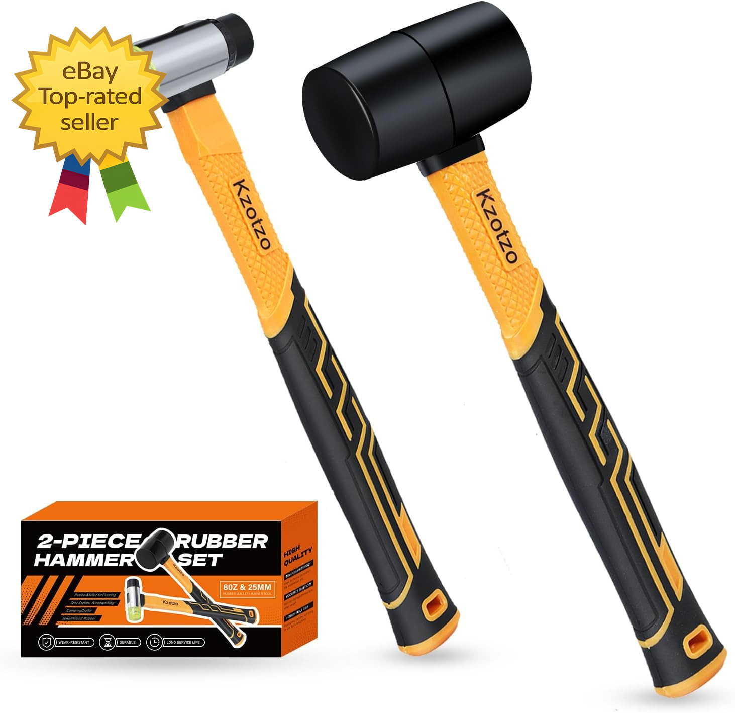 2 Piece Rubber Mallet Hammer Set 8Oz 25mm Soft Mallet Fiberglass Handle Crafts