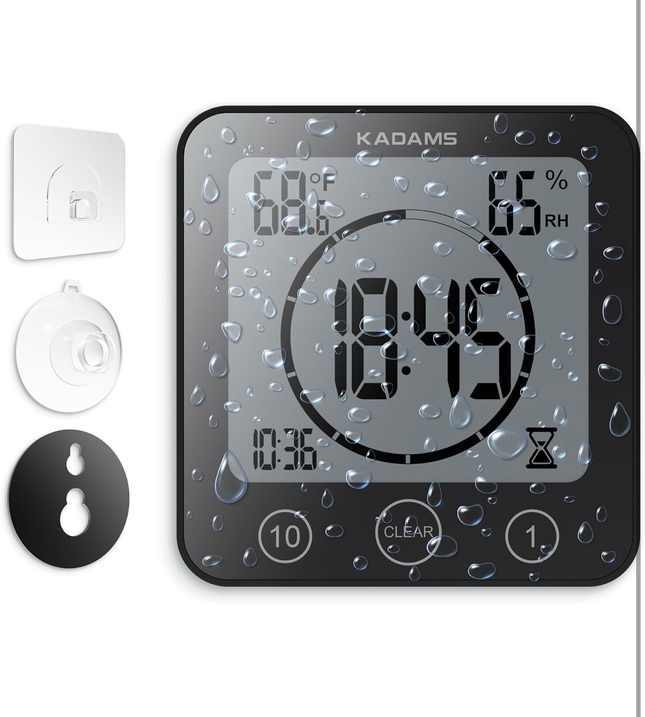 KADAMS Digital Bathroom Shower Kitchen Wall Clock Timer with Alarm