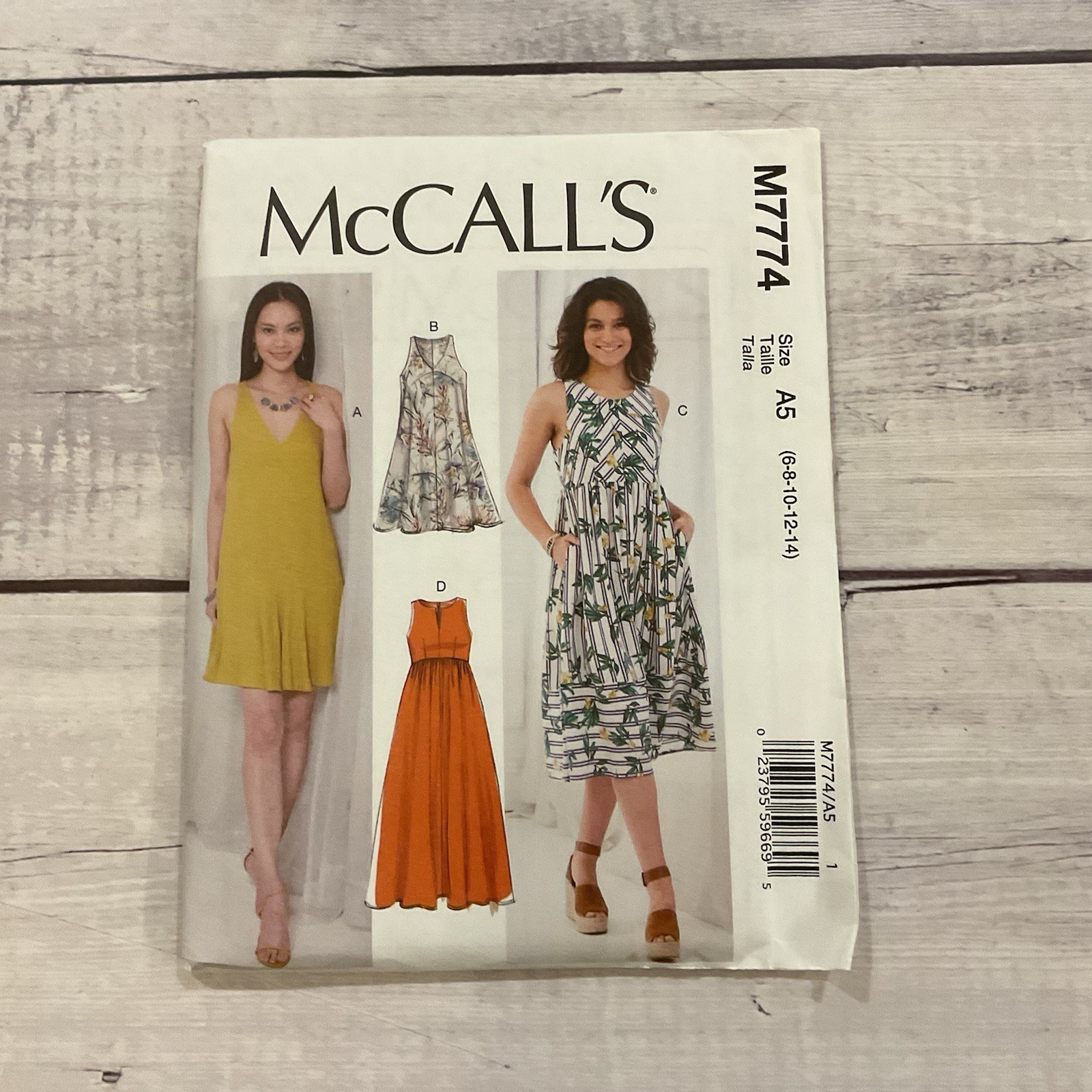 McCalls 7774 Sewing Pattern Dress Sleeveless Shift Midi Options 6-14 UNCUT