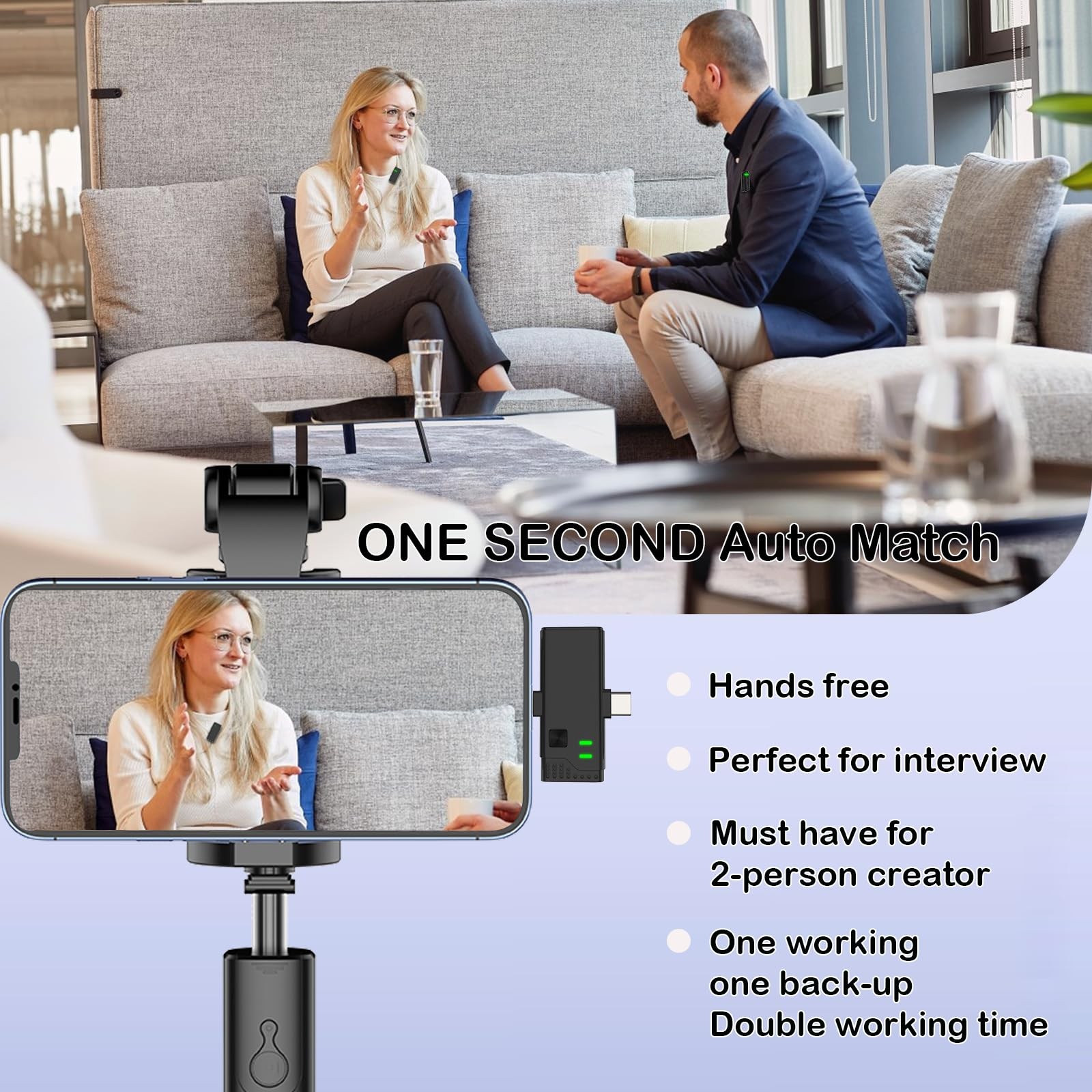 Wireless Lavalier Microphone with Noise Cancellation,40H Working Time with Ch...