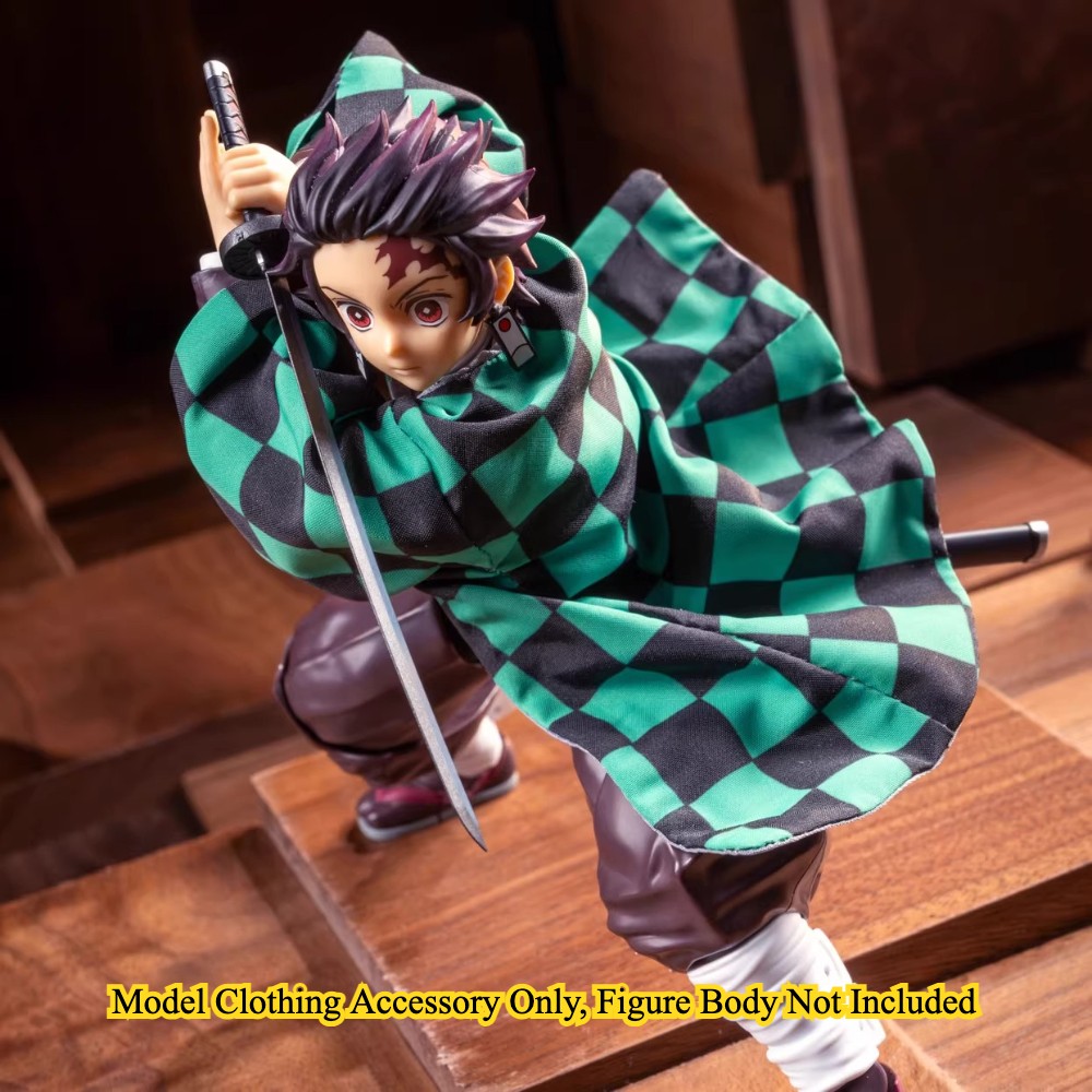 Custom Wired Green Checkered Haori for Sun Breath Warrior Fabric Outfit No Toy