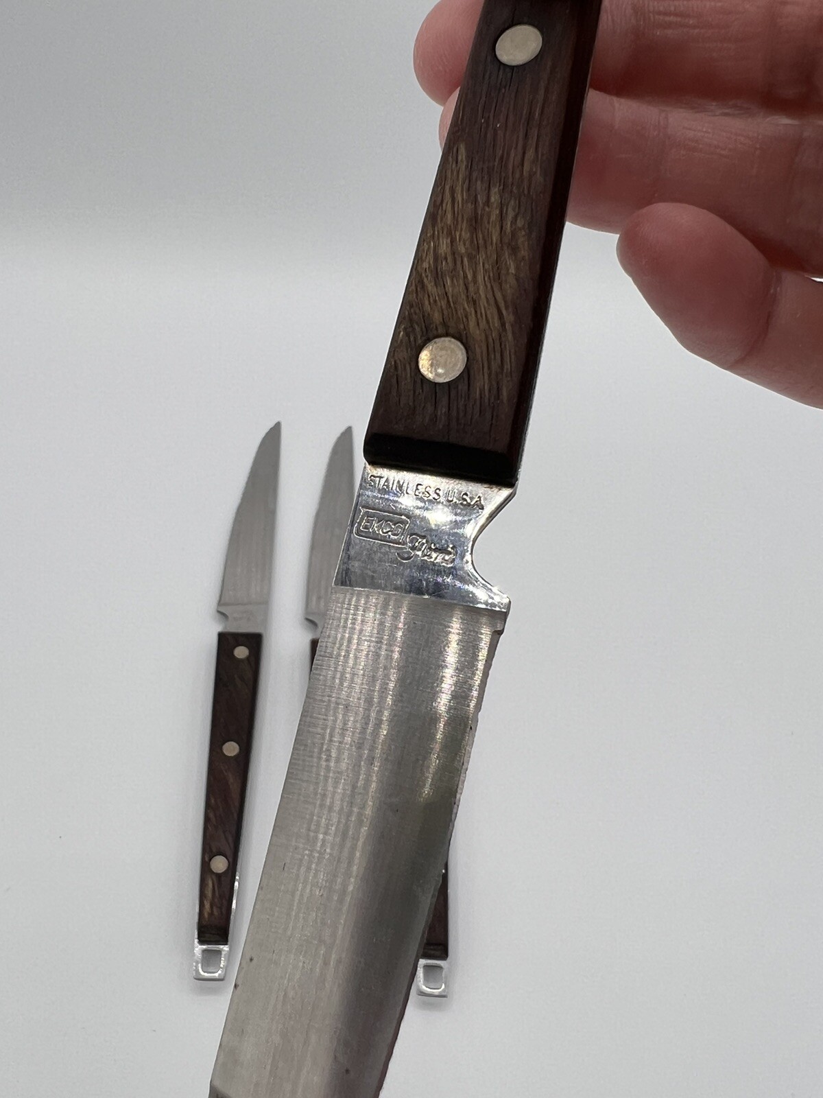 Vintage Mid-century Modern Ecko Flint Steak Knives, Wooden Handle