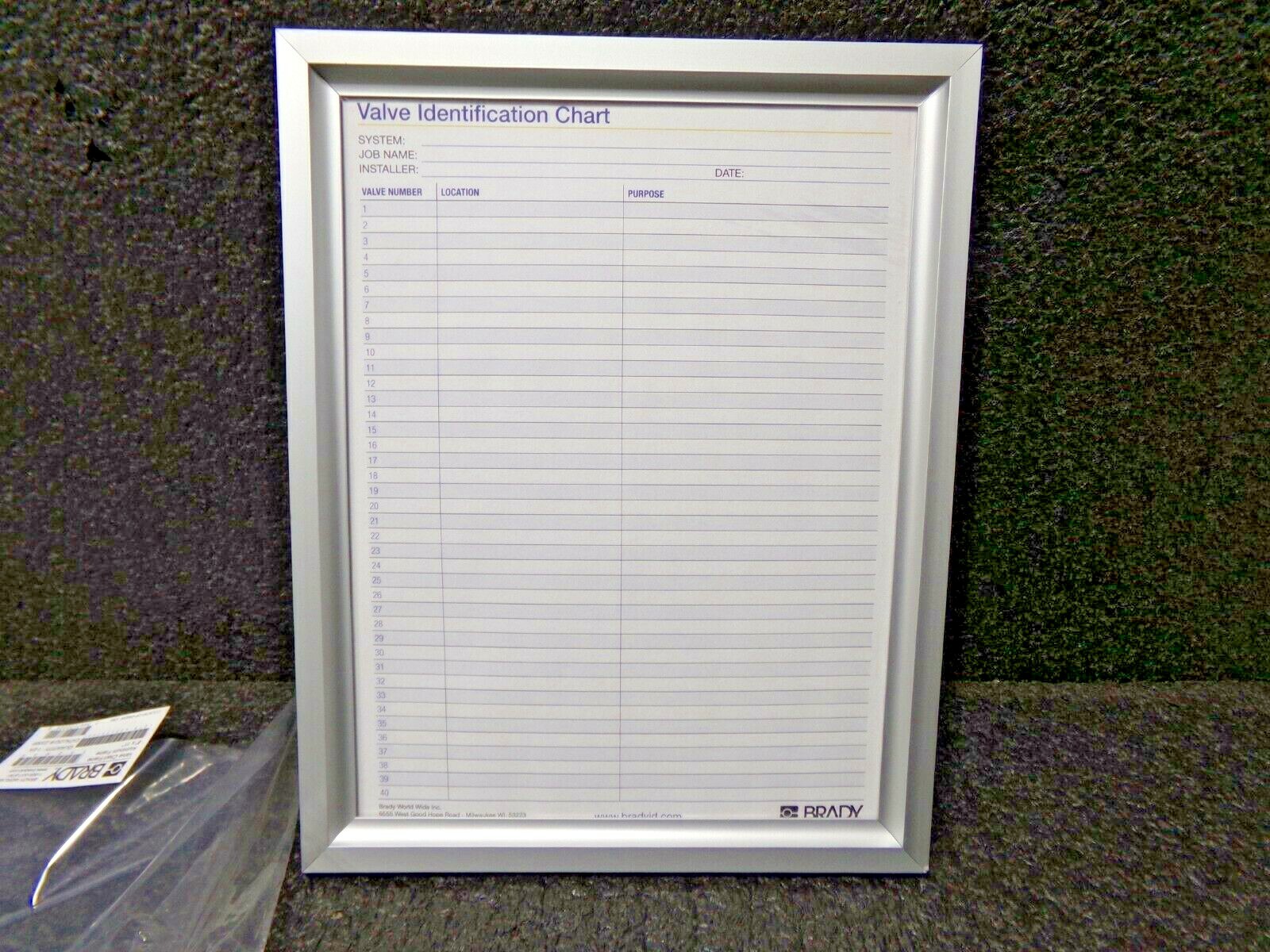 BRADY VALVE CHART FRAME #23309  (DC)