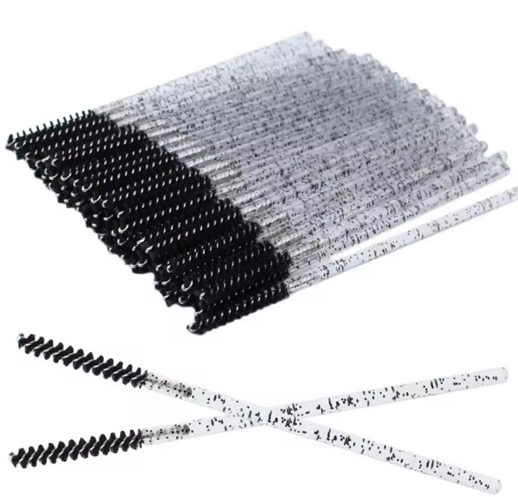 50 pcs disposable thin crystal  mascara wands mini lash brush Spoolies Black