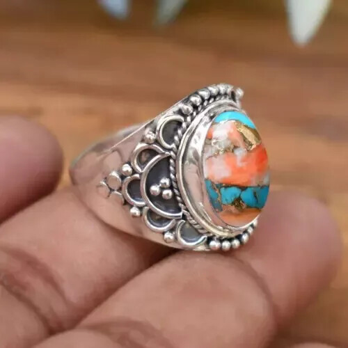 Natural Oyster Turquoise Gemstone 925 Silver Designer Woman Ring All Size R228