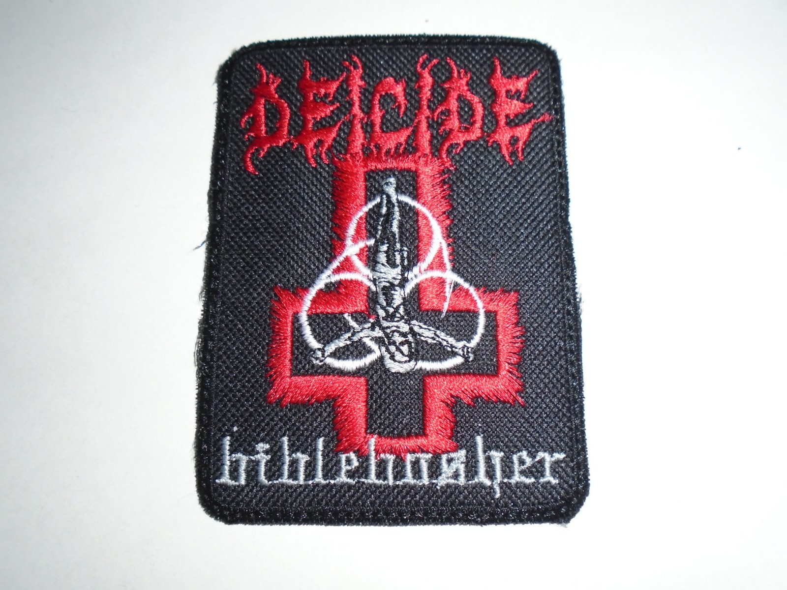 DEICIDE BIBLE BASHER IRON ON EMBROIDERED PATCH