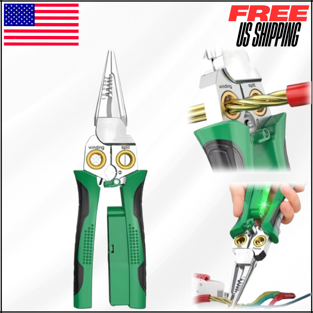 Wire Crimper Stripper with Voltage Detector & Dual Alarms HVAC Green 8 in 1