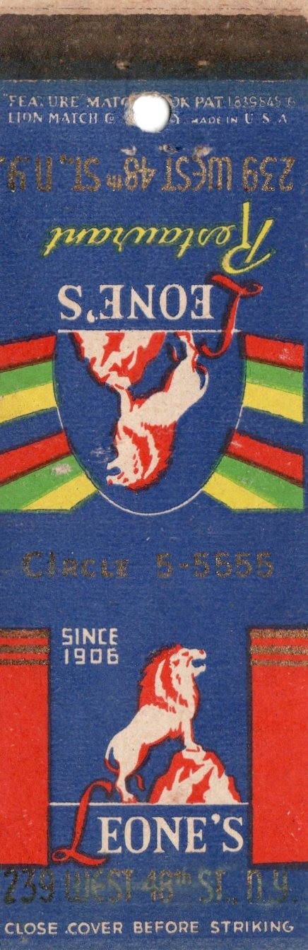 Vintage Matchcover Leones Restauant NY