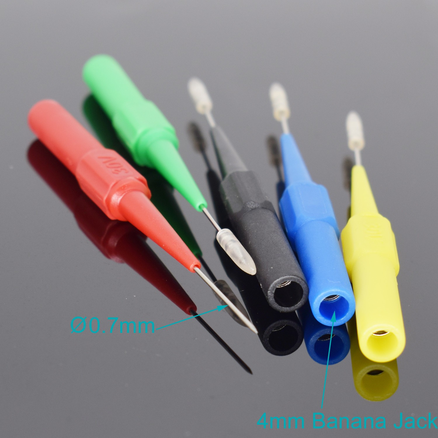 4set 5Color 4mm Female Banana to 0.7mm Tip Insulation Piercing Needle Test Probe