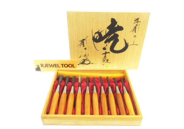 Japanese Wood Carving Tools Nomi ”Akatsuki" Chisel 10 Pieces Set Craft Japan