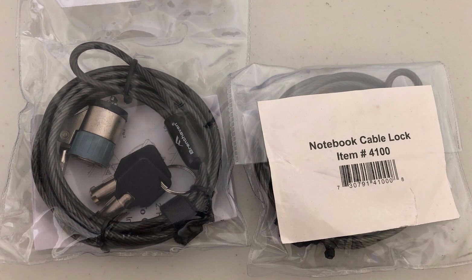 2x Brenthaven Zero Impact Laptop Cable Lock #4100 Computer Notebook with 2 Keys