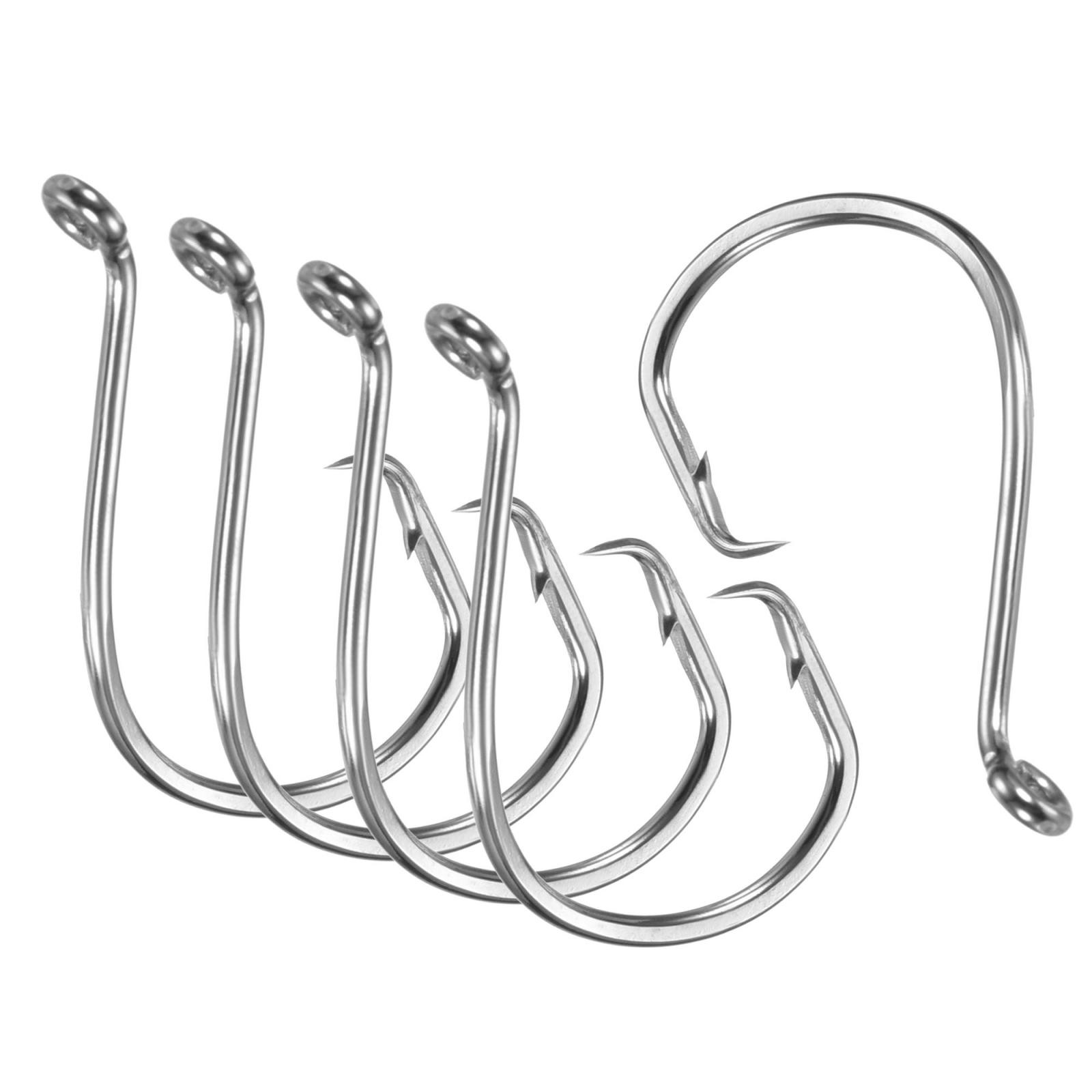 10Pcs 2/0# Fishing Circle Hooks Carbon Steel Offset Hooks w Barbs Black