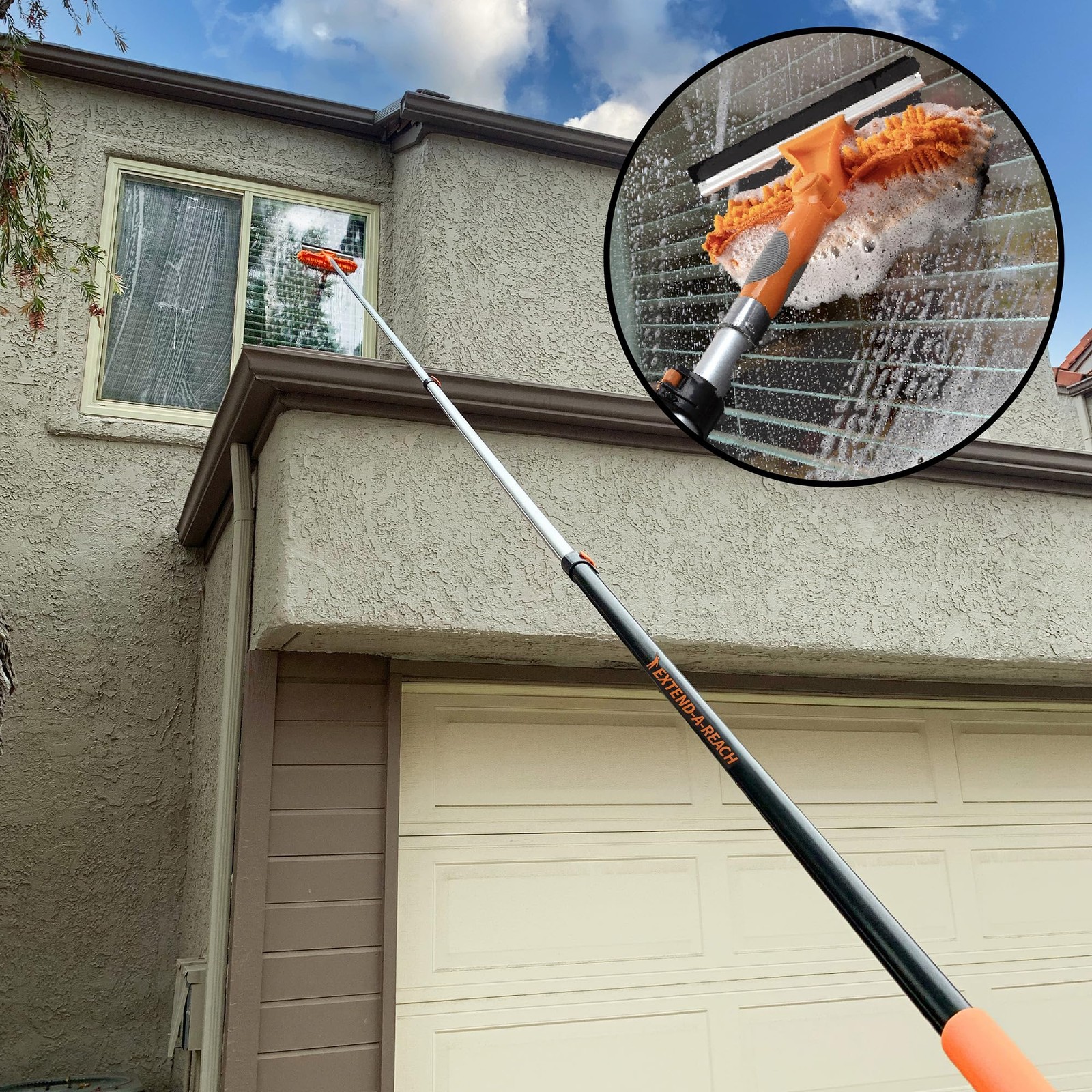 20ft Extendable Window Cleaning Squeegee Microfiber Pole Scrubber