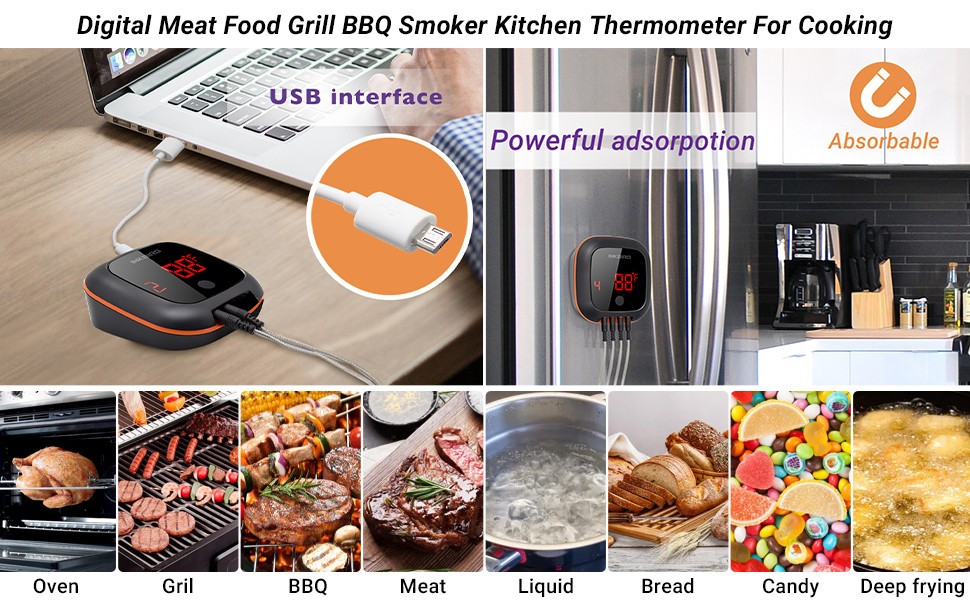 Inkbird Digital Thermometer Bluetooth Meat Smoker Thermometer Probe BBQ Wireless