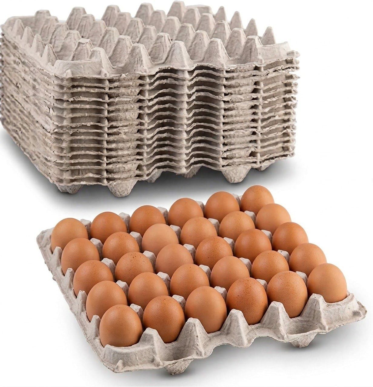 Egg Flat Cartons 30 Count, Pulp Fiber Egg Flats Bulk, Stackable Egg Trays for Fa