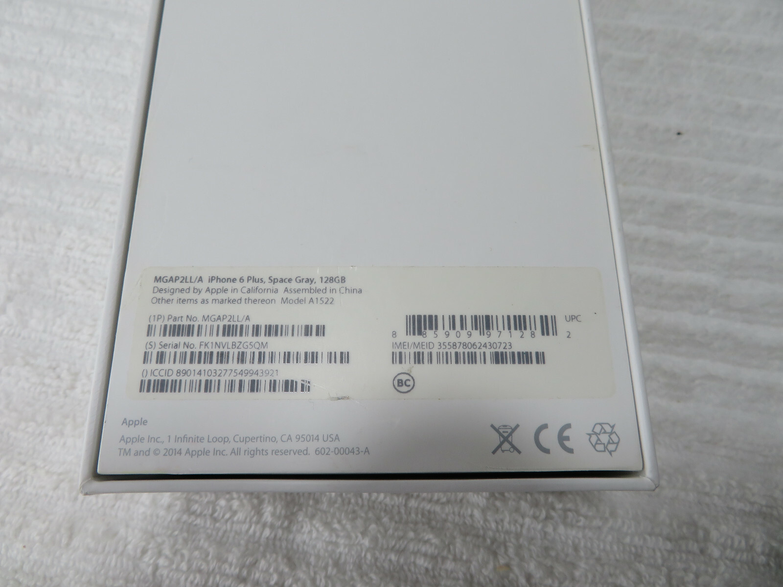 Apple iPhone 6 Plus Space Gray 128GB retail oem EMPTY BOX ONLY GUC