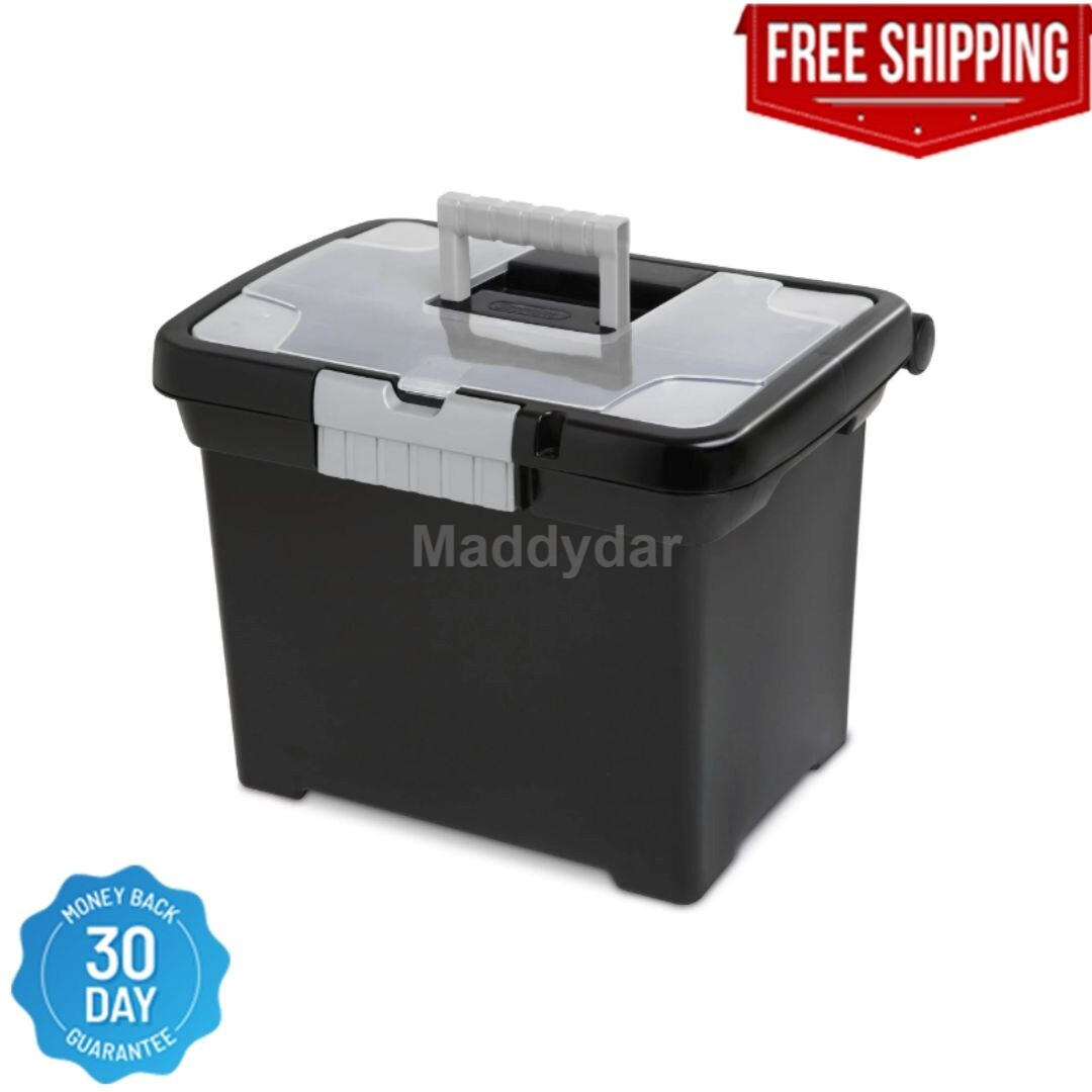 Sterilite Portable File Box, Plastic, Black