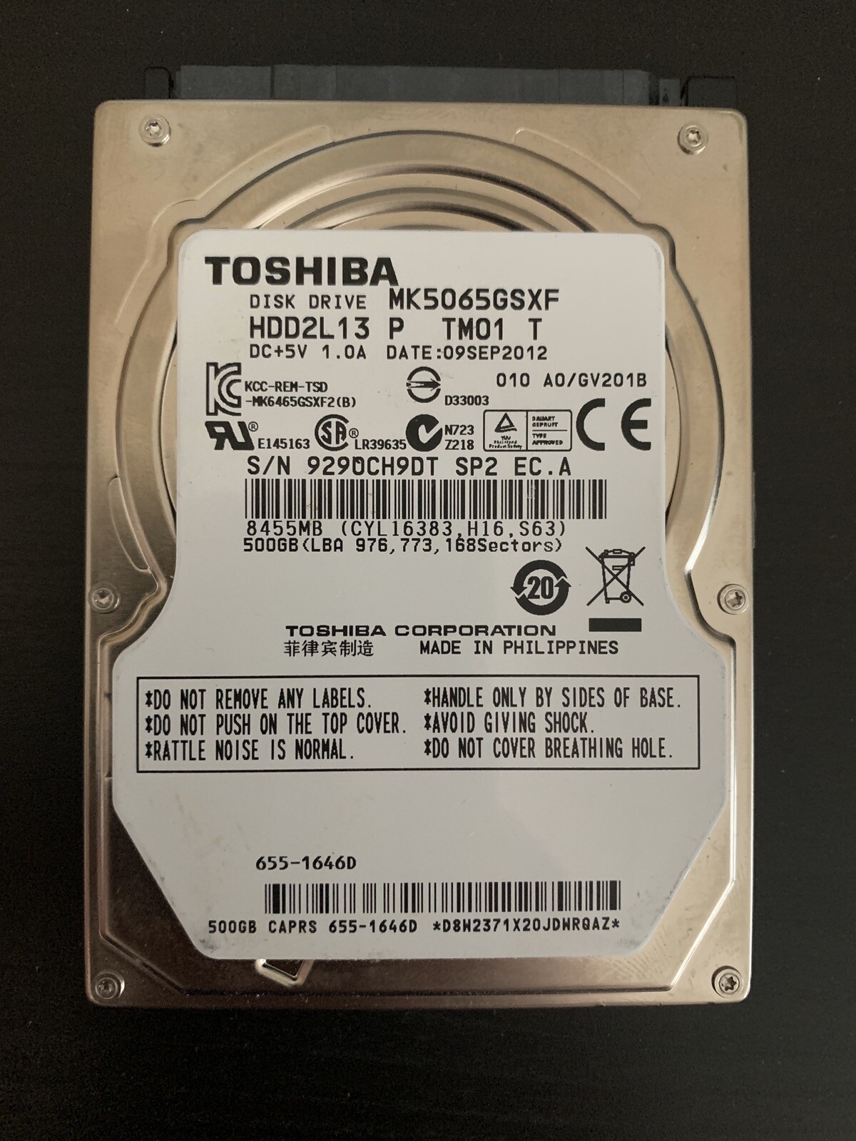 XBOX ONE Original INTERNAL HARD DISK DRIVE Toshiba 500GB REPLACEMENT SATA HD GSX