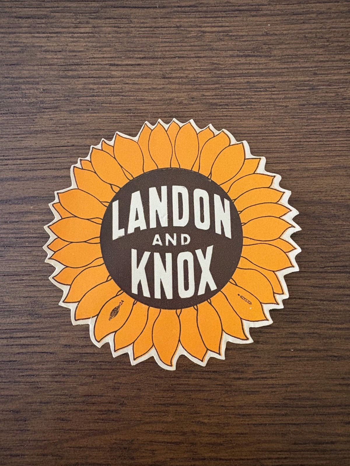 1936 Landon and Knox Paper Sunflower Campaign Decal 4 1/2" NM