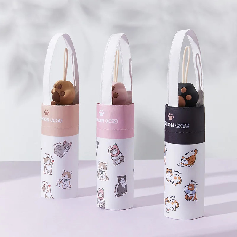Mini Travel Umbrella Sun and Rain with Cute Cat Paw Handle Lightweight Windproof