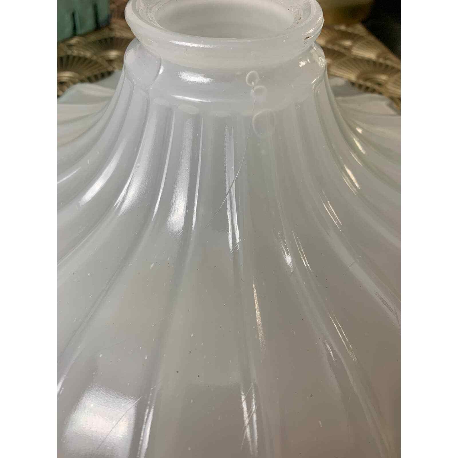Antique opalescent milk glass hanging pendant lamp shade ribbed 10"