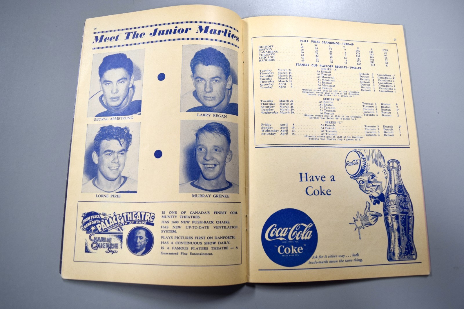 Owen Sound Mercurys Vs Marlboro Seniors October 14th 1949 Official Game Program