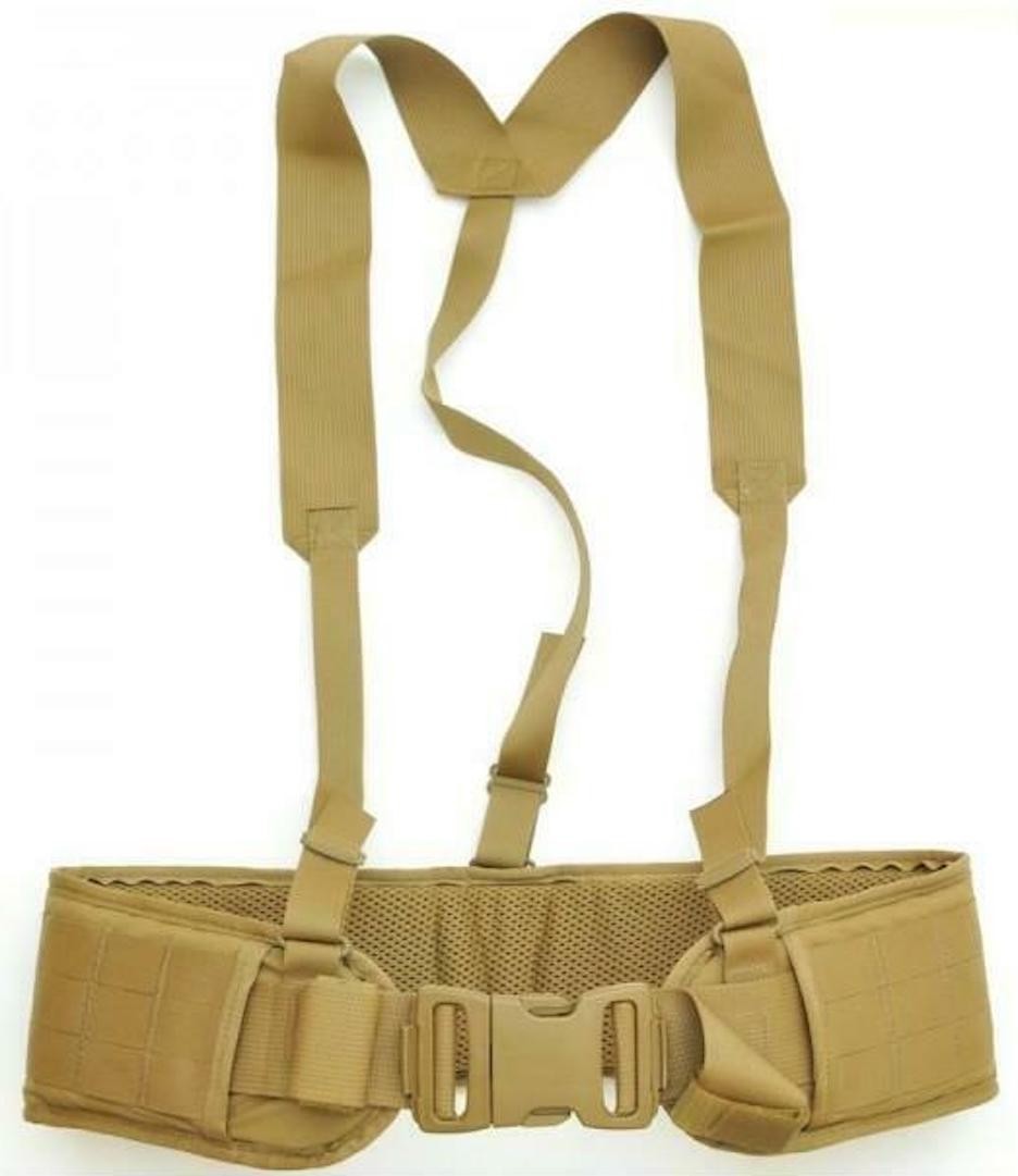 Military Issue USMC MOLLE Sub Belt w/Removable Suspenders LARGE - COYOTE VGC