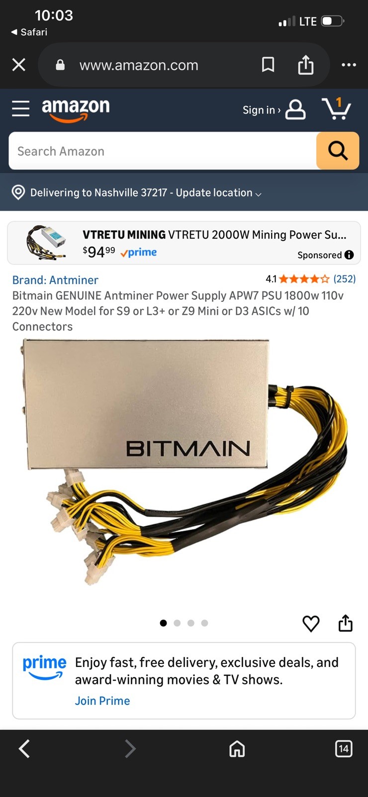 Bitmain Antminer APW7 1800W Power Supply 6-Pin Connectors APW7-12-1800-A3