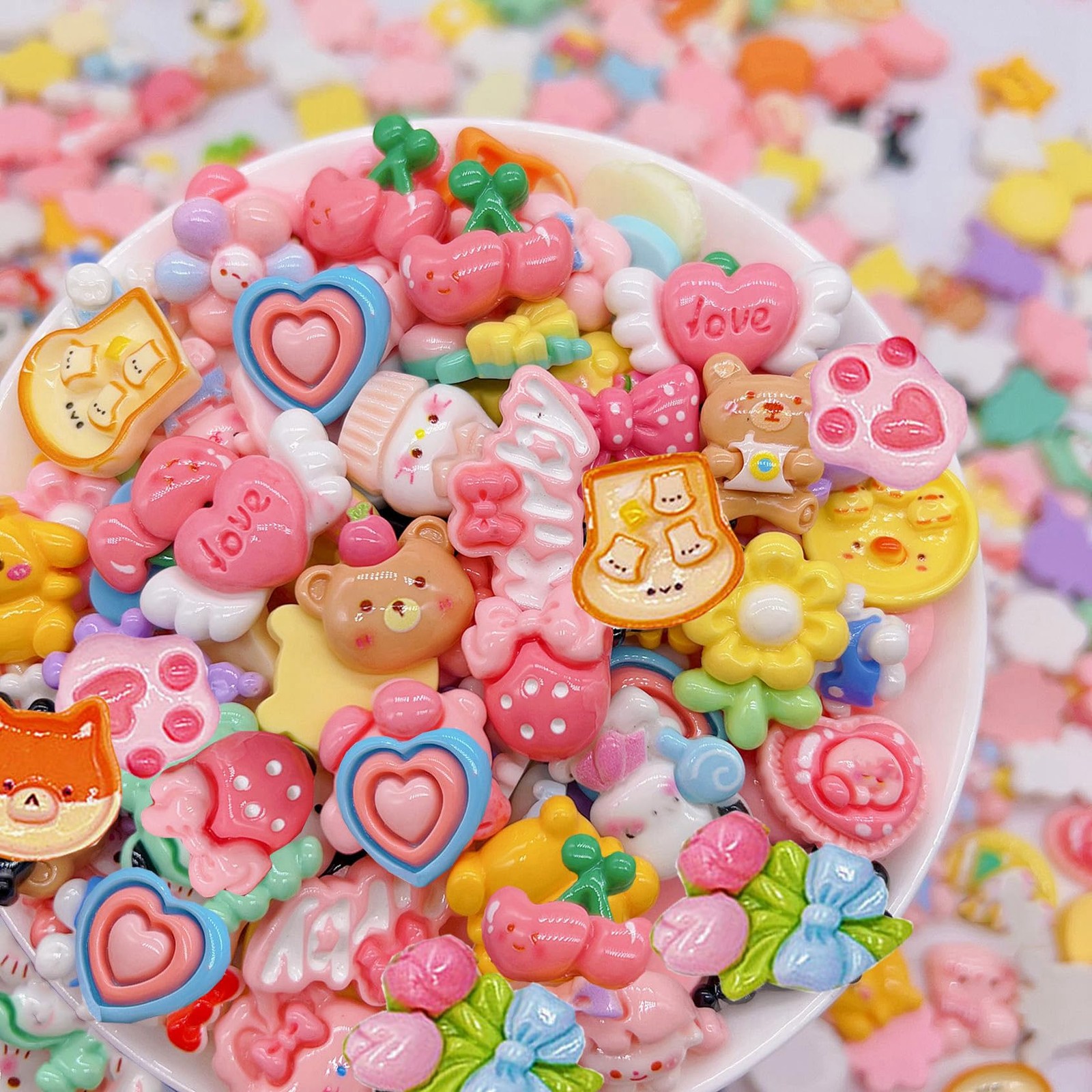 60 PCS Multicolored Flat Back Mixed Resin Charms Bulk For DIY Scrapbooking