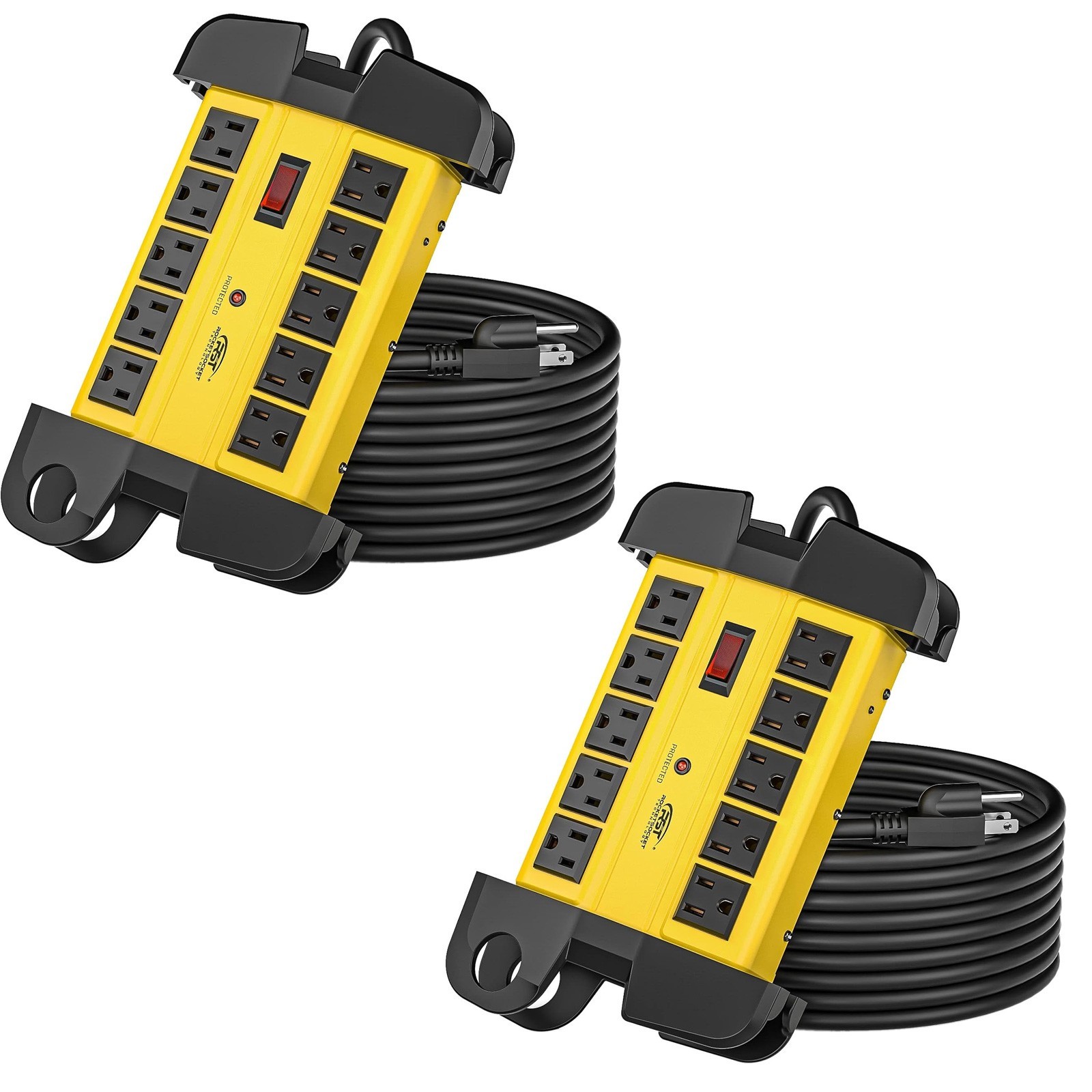 (2-PACK) 10-Outlets Heavy Duty Power Strip Metal 2800J Surge Protector 15ft Cord