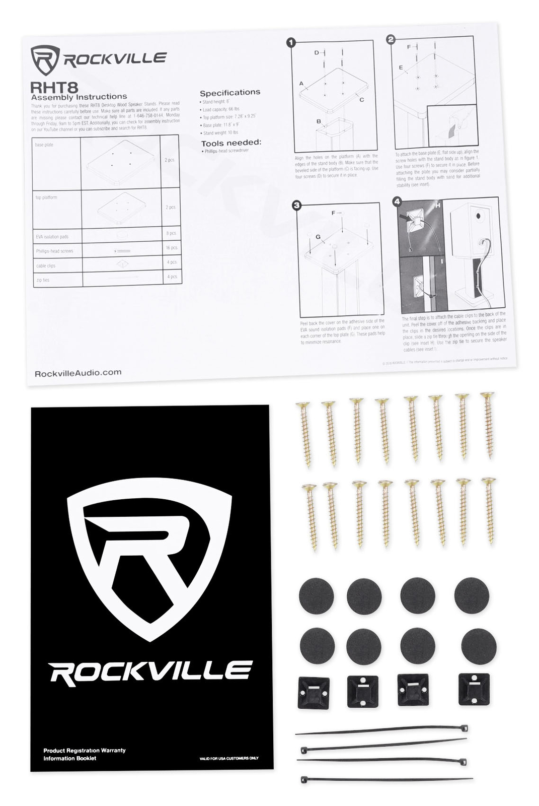 Rockville 8” Wood Studio Monitor Speaker Stands For Gemini SR-5 Monitors