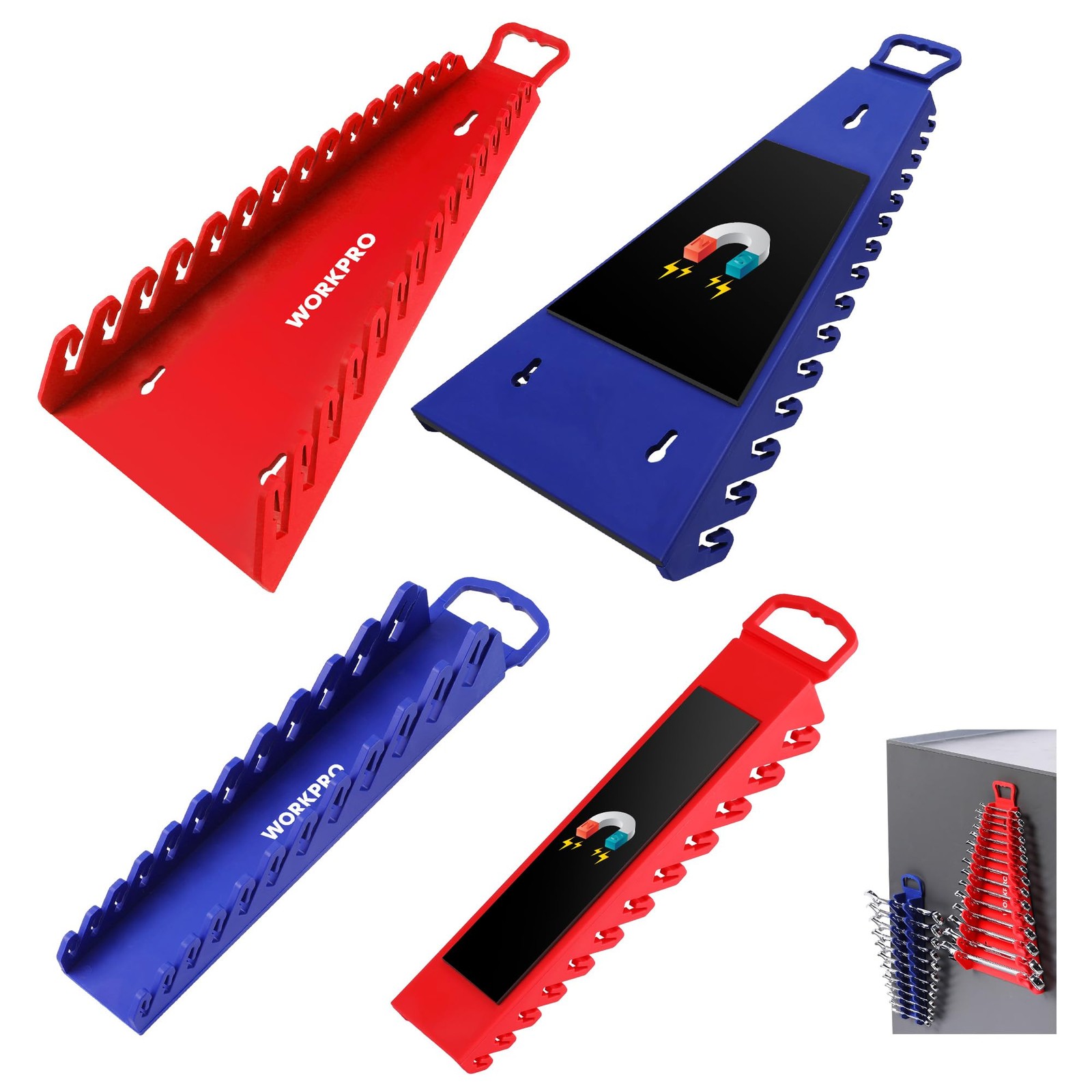 WORKPRO 4 Pack Magnetic Wrench Organizer Holder Rack 54 Slot Tool Storage