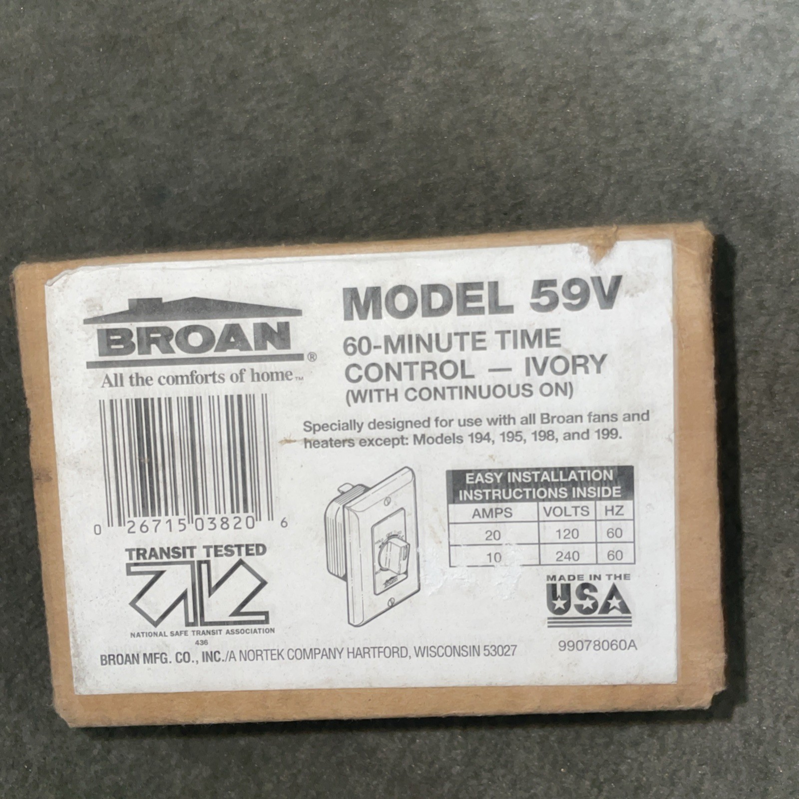 Broan 59V 20-AMP Rotary Light Switch