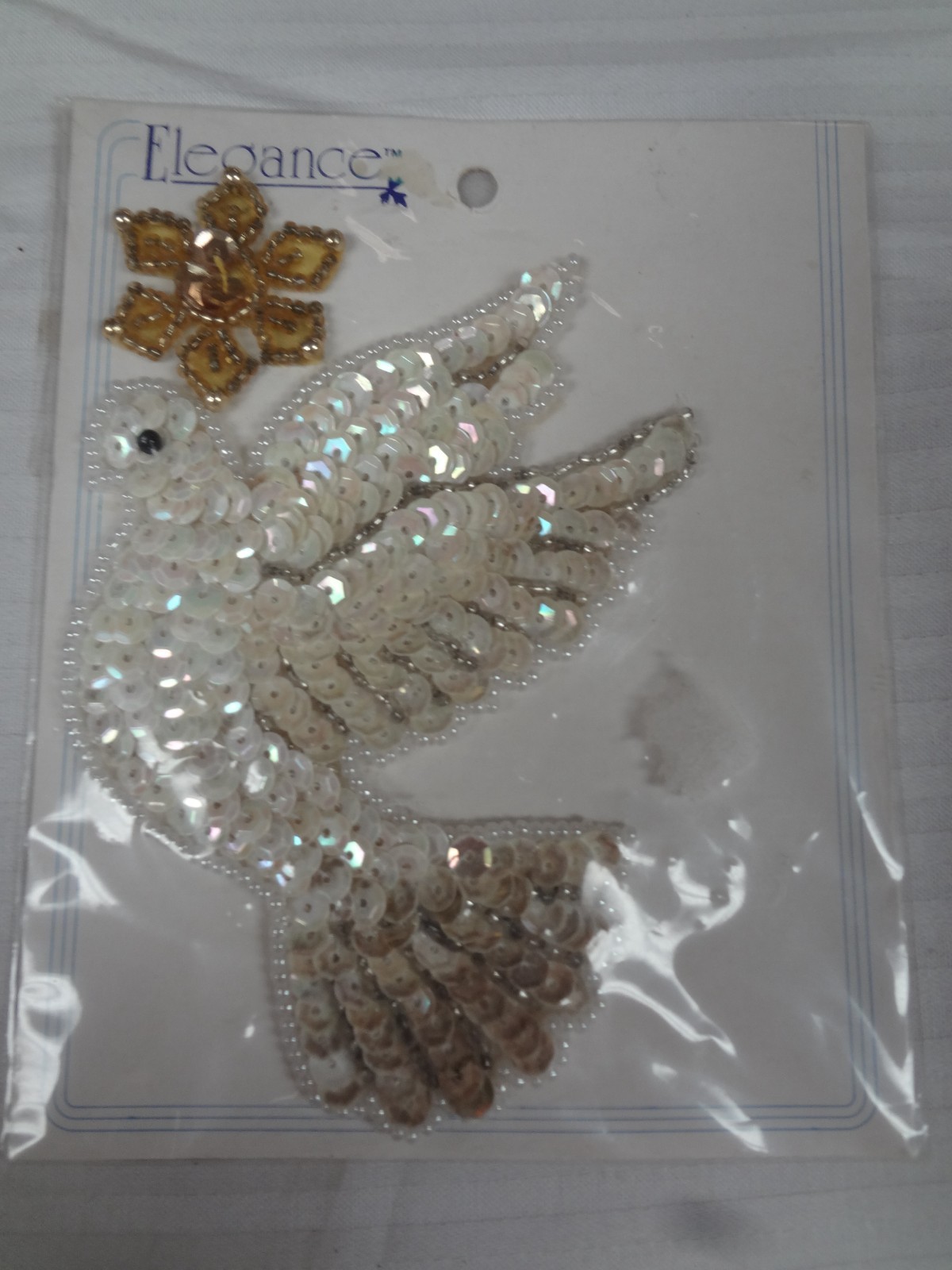 White Sequin/Bead/Silver Bead Sew On Dove - NEW IN PACKAGE