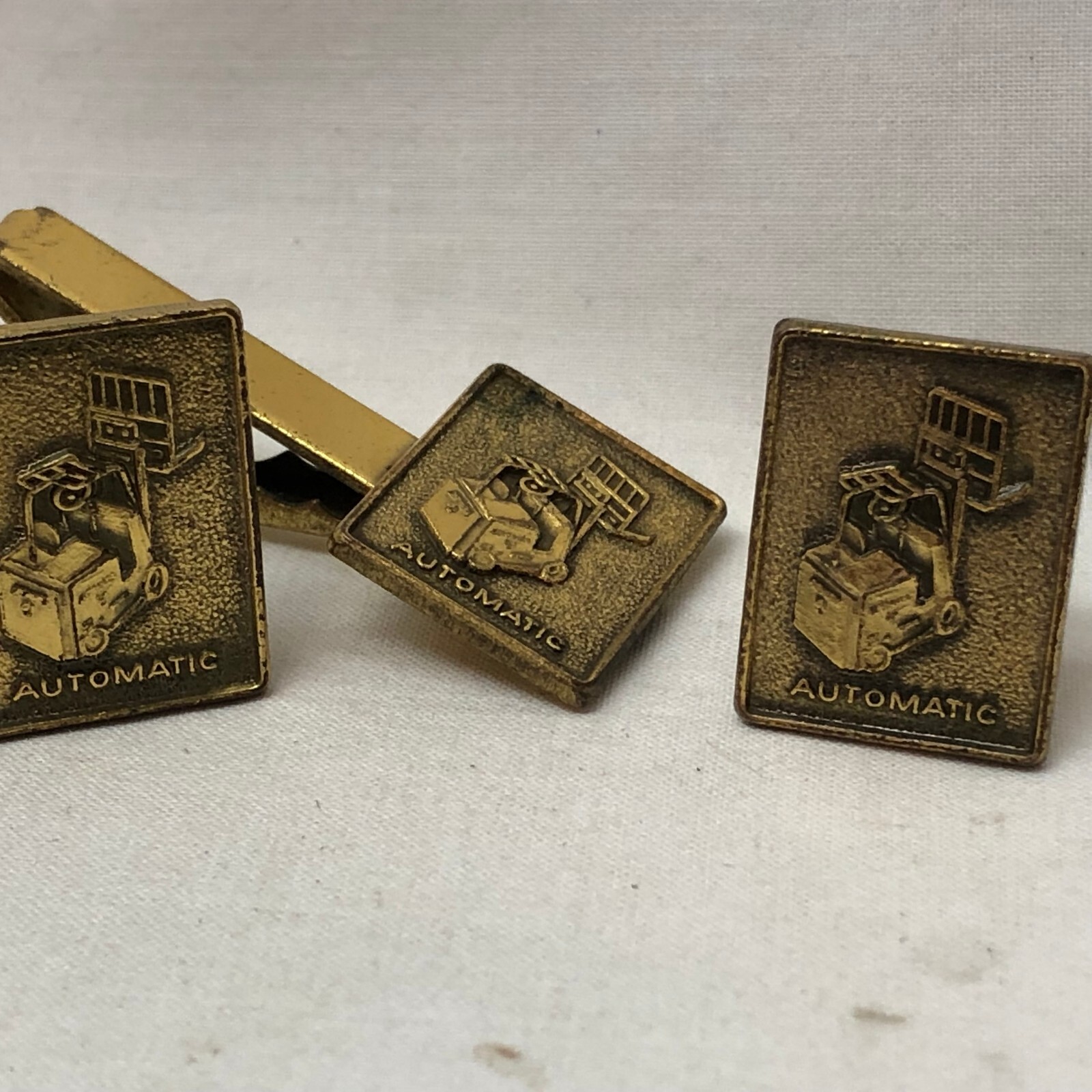 Vintage Men's Tie Clip & Cuff Links Automatic  Factory Machine Skid Loader