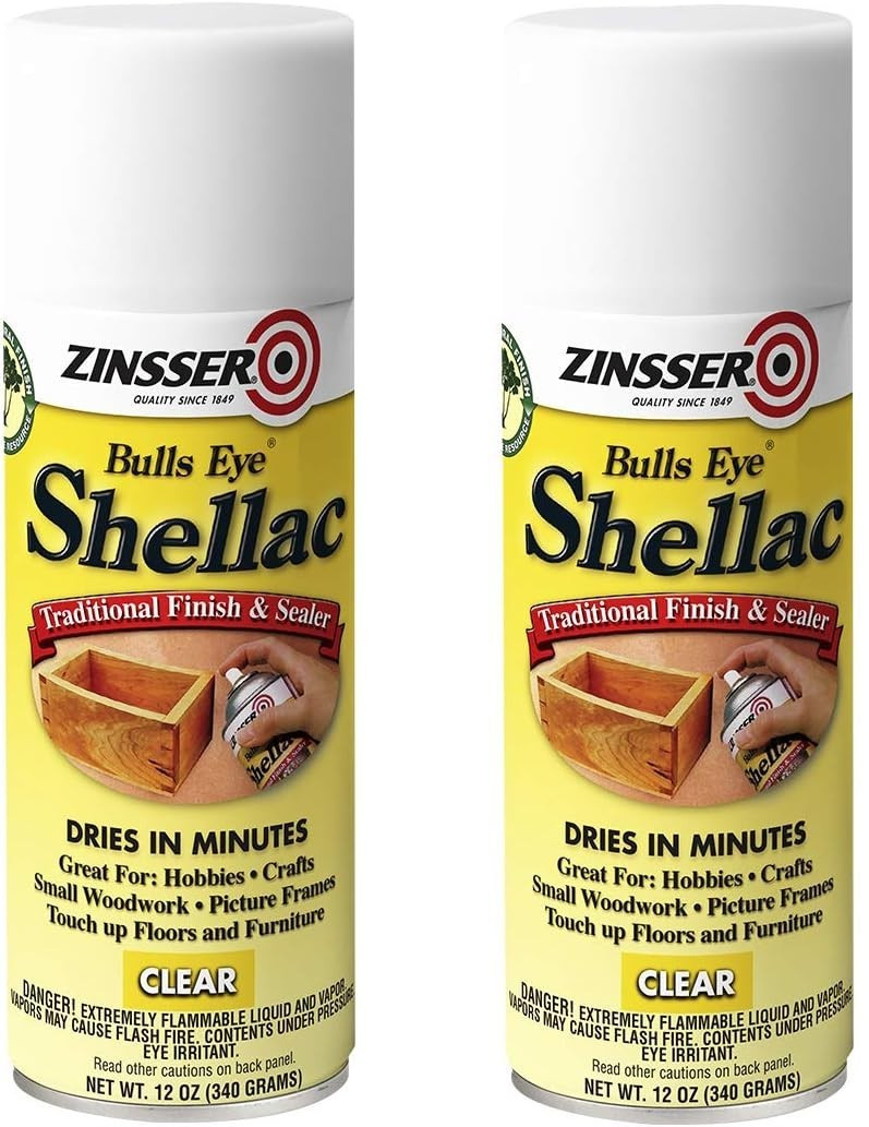 2 Cans Zinsser Bulls Eye Shellac Traditional Finish & Sealer Clear Spray 12 Oz
