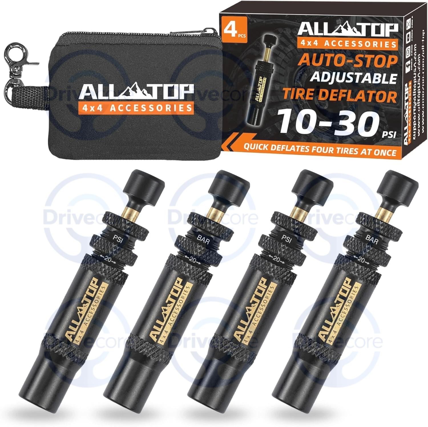 4 PCS ALL-TOP Adjustable Auto-Stop Tire Deflator Valve Kit (10-30 PSI) Screw-on