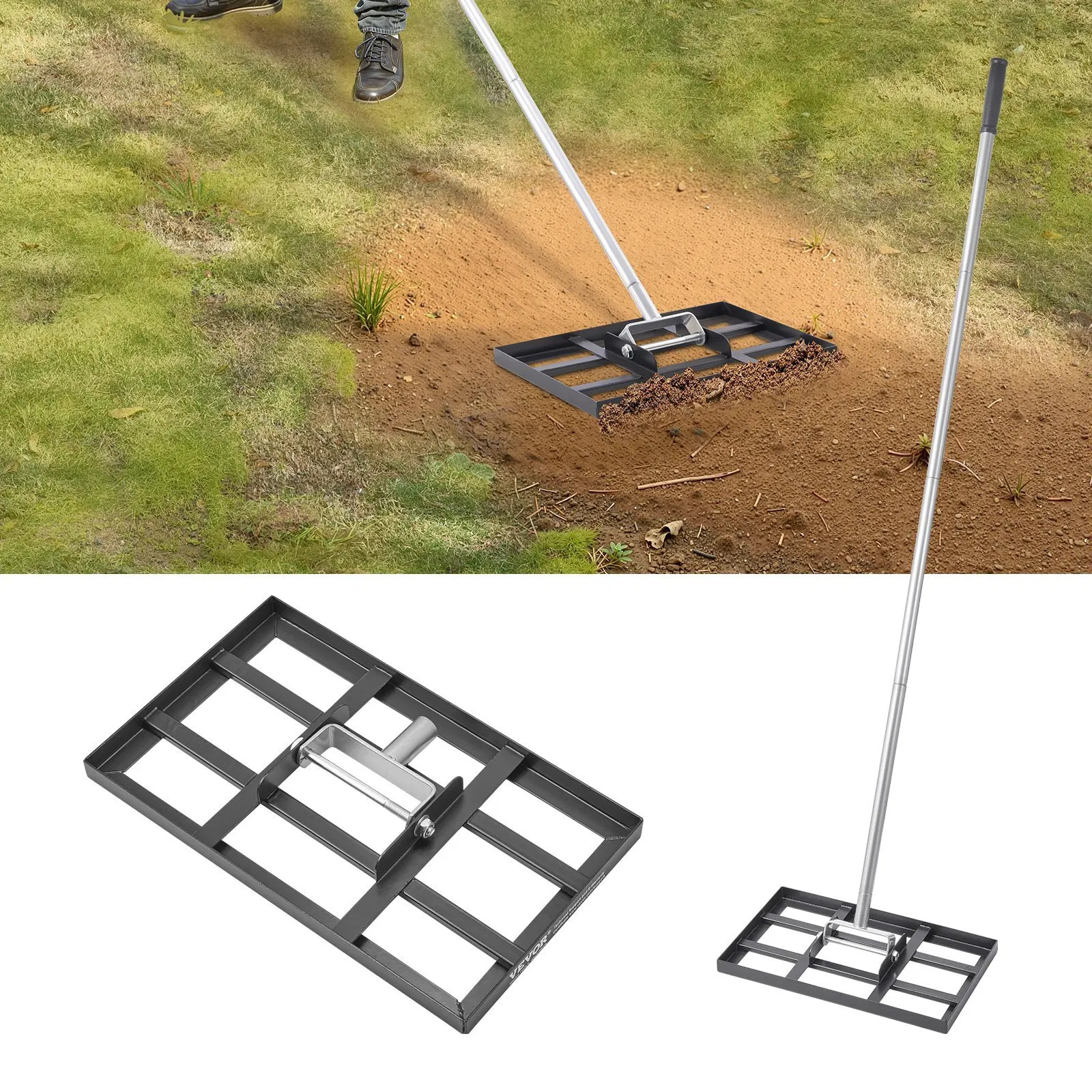 Lawn Leveling Rake, Lawn Leveler with 78 in Handle, 17x10 in Ground Plate, Rust