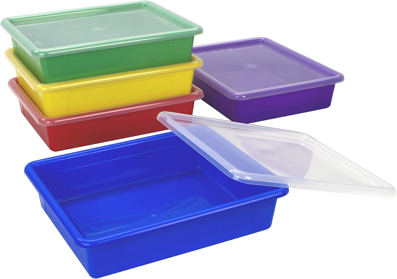 Letter Size Flat Storage Tray – Organizer Bin with Non-Snap Lid for Classroom, O