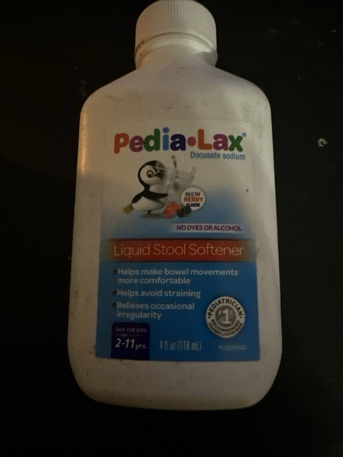 Pedia-Lax Liquid Stool Softener 4oz For Kids Ages 2-11 Berry Flavor Exp 03/26