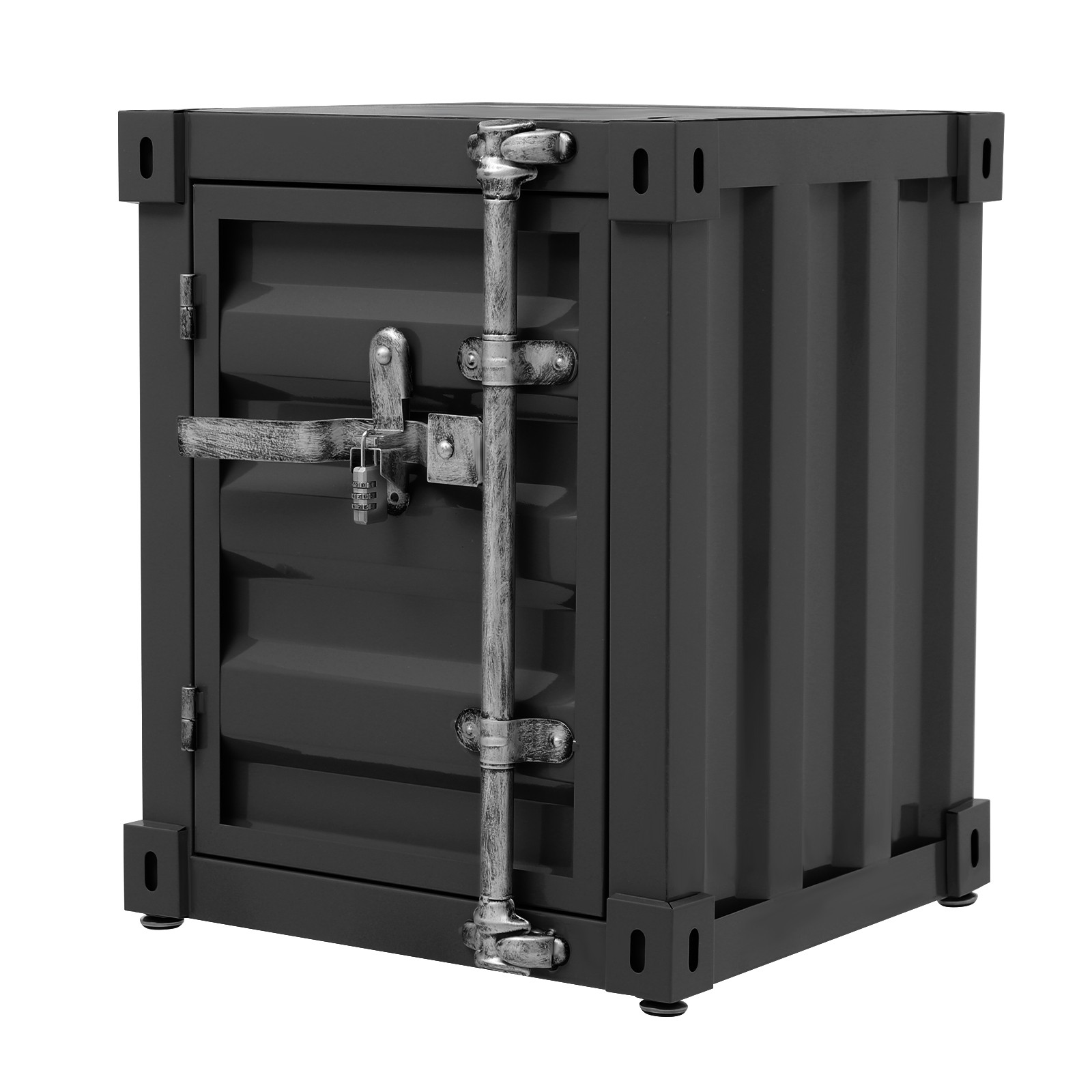 22.05lbs Black Industrial Style Container Cabinet Rectangle Iron Bedside Table